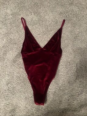 Velvet Burgundy V-Neck Bodysuit